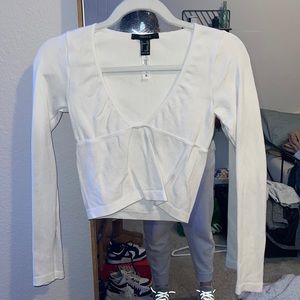 White Forever 21 Long Sleeve Cropped Top